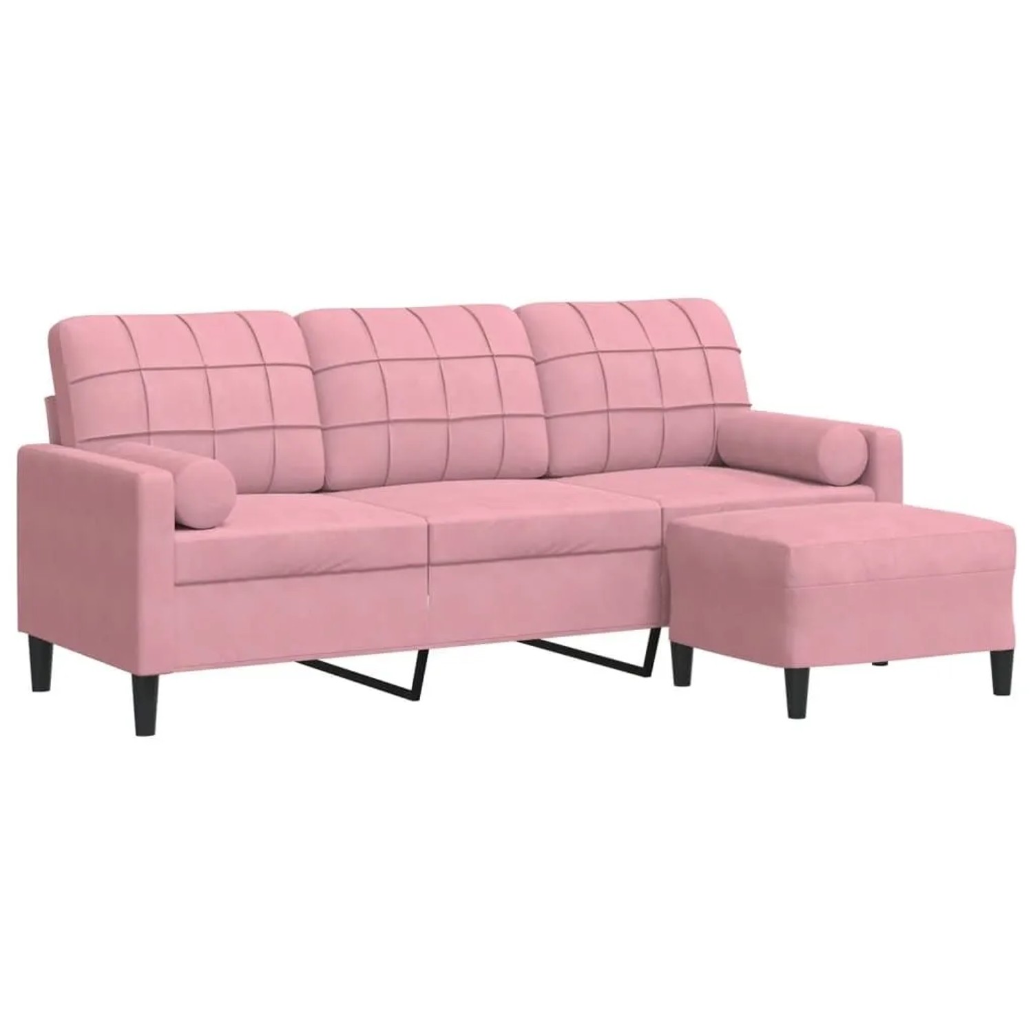 vidaXL 3-Sitzer-Sofa mit Hocker Rosa 180 cm Samt 3278270