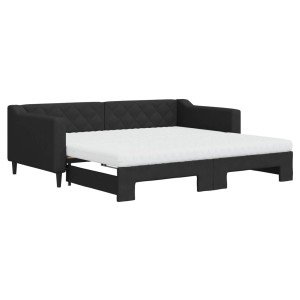 vidaXL Tagesbett Ausziehbar mit Matratzen Schwarz 90x190 cm Stoff 3197456