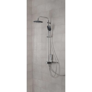 Schütte Aquastar Überkopf-Brauseset mit seitlichem Umsteller in Chrom-Anthrazit mit Kopf- und Handbrause.