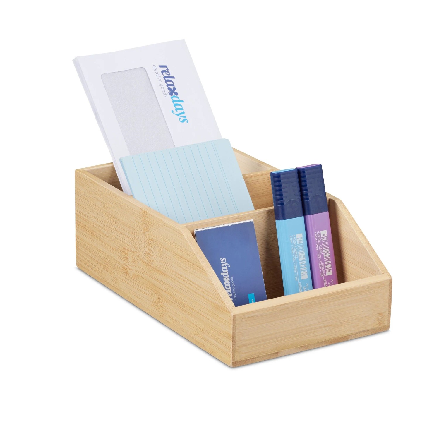 Relaxdays Schreibtisch Organizer Bambus Natur 3 Fächer 25,5 cm x 15,5 cm x 9 cm 0,5 kg