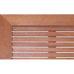 Detailansicht des Harris Gartentischs, quadratisch, 90x90 cm, anthrazit, mit Lattenmuster.