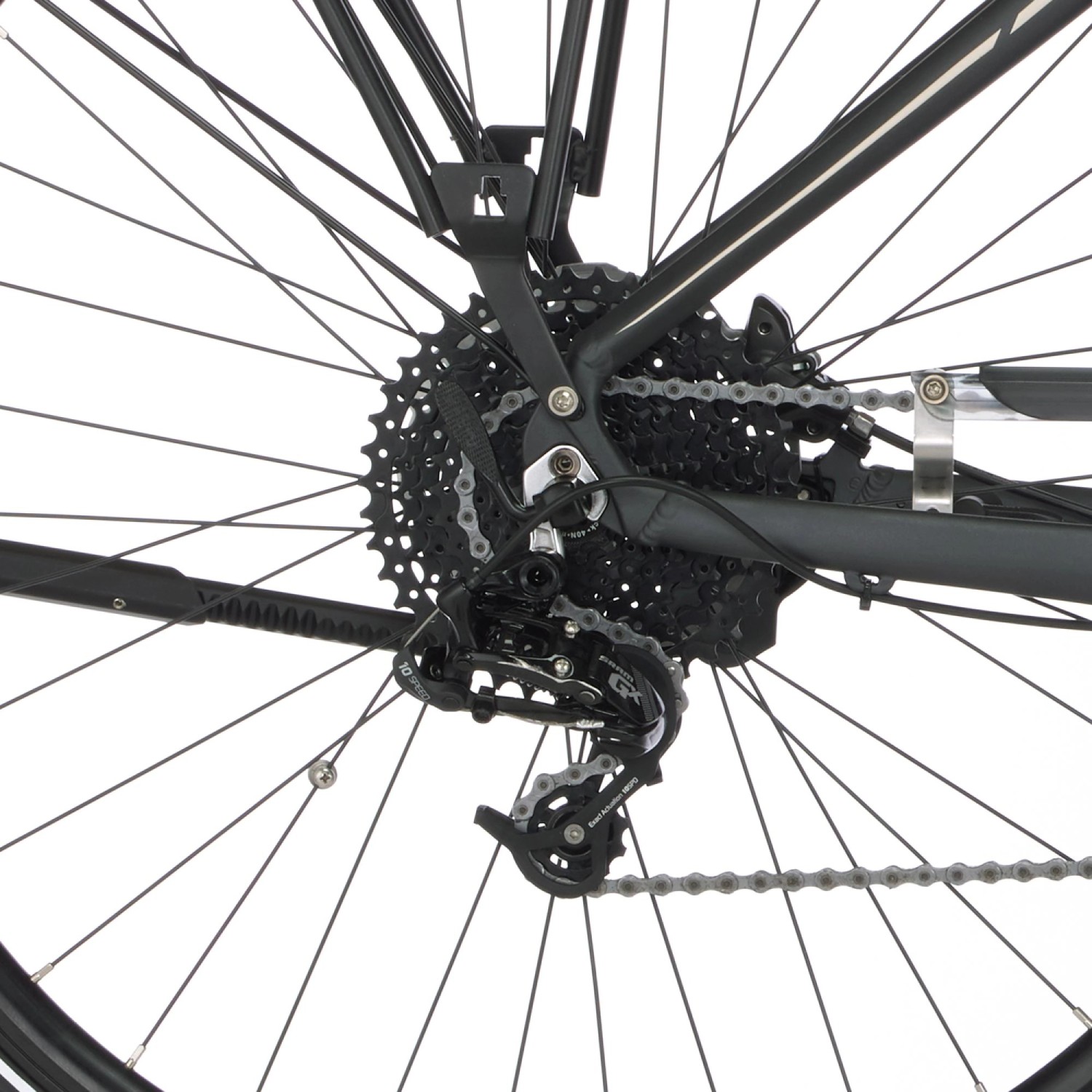 Detailaufnahme des Fischer E-Bike Viator 5.0i: Schaltwerk und Zahnkranz im Fokus.