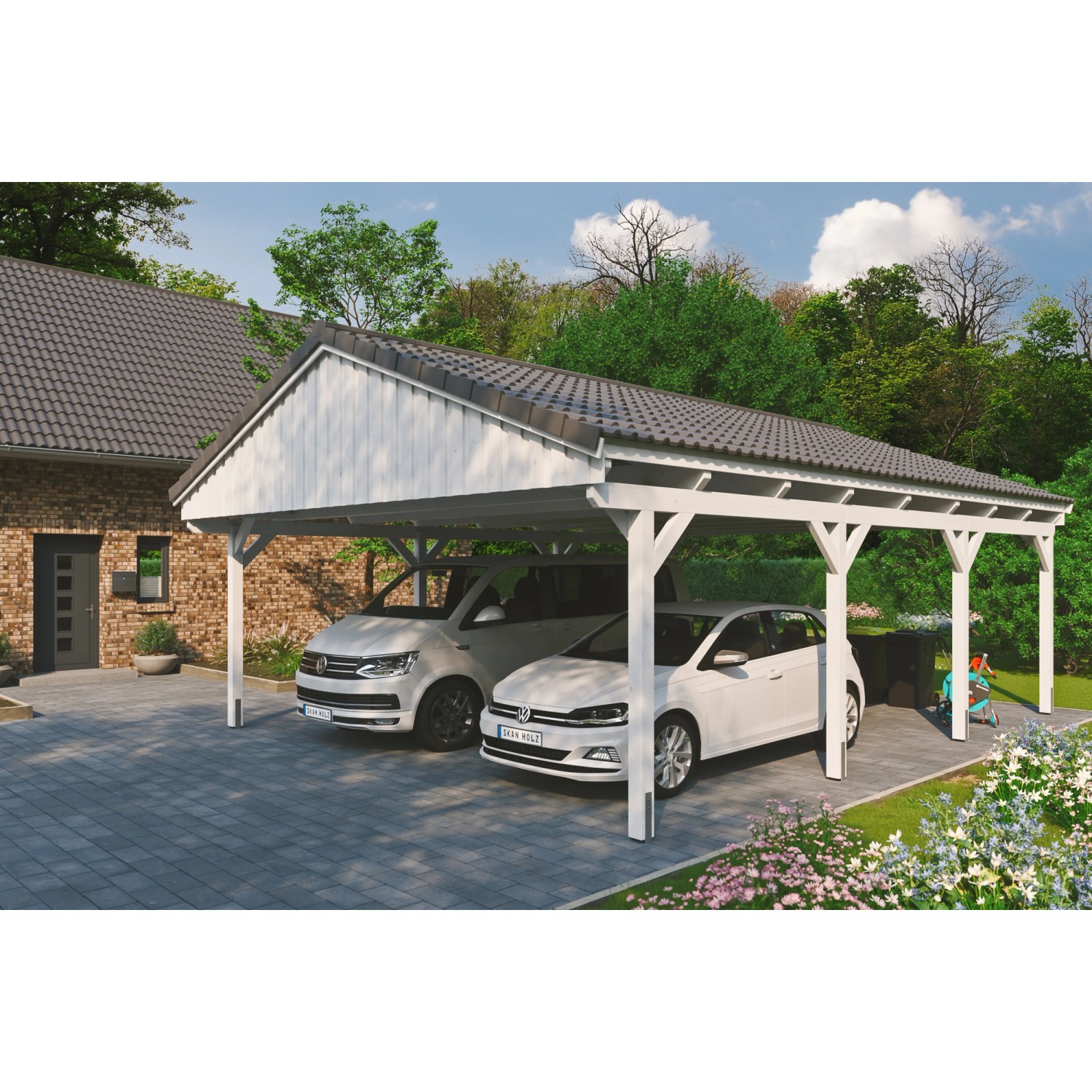 Skan Holz Carport Fichtelberg 618 cm x 808 cm Dachlattung Weiß günstig online kaufen