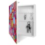 Offener, weißer Banjado Schlüsselkasten 30x30cm mit Retro Kreisen und 50 Haken.