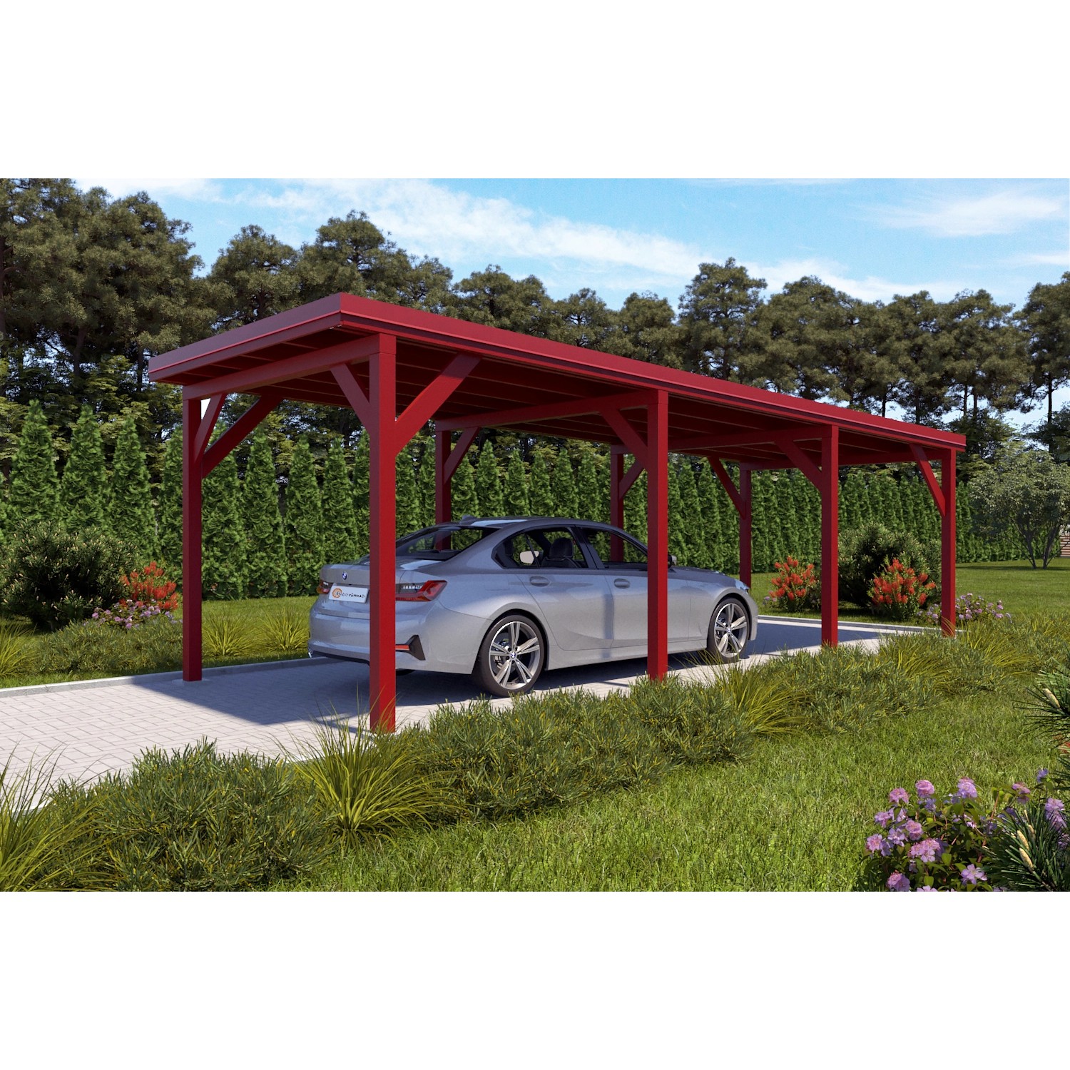 Holzbrüder Carport Ralf 26m² Oxidrot-Rot günstig online kaufen