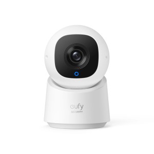 Eufy C220 Innenkamera 2K mit Zielverfolgung und 360° PTZ in Weiß.