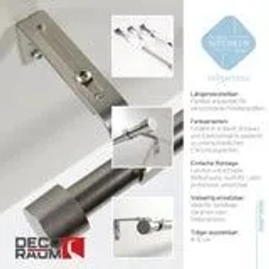 Deco-Raum Gardinenstangen Set Ausziehbar 1-Lauf Kappe Flexa Ø 16/19 mm 120-210cm Edelstahl-optik