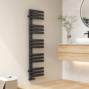 Emke Badheizkörper Oval Röhren 143x40cm 510W Anthrazit Handtuchwärmer für Badezimmer Handtuchtrockner