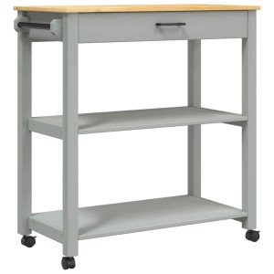 vidaXL Küchenwagen MONZA aus Kiefernholz, grau, mit Schublade und Ablagen auf Rollen.