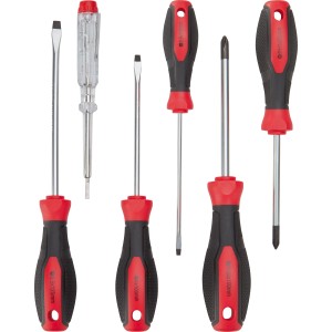 6-teiliges LUX Schraubendreher-Set mit Schlitz-, Kreuzschlitz- und Spannungsprüfer für vielseitige Schraubarbeiten.