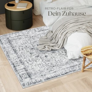 Grauer Vintage Teppich Aliya mit orientalischem Muster, 120x170 cm. Dekorativer Teppich für Wohnräume.