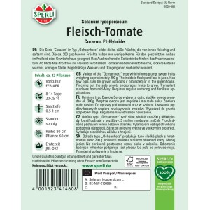 Sperli Fleisch-Tomate Corazon F1-Hybride Samenpackung. Ochsenherztyp. Ideal für Gewächshaus/Freiland.