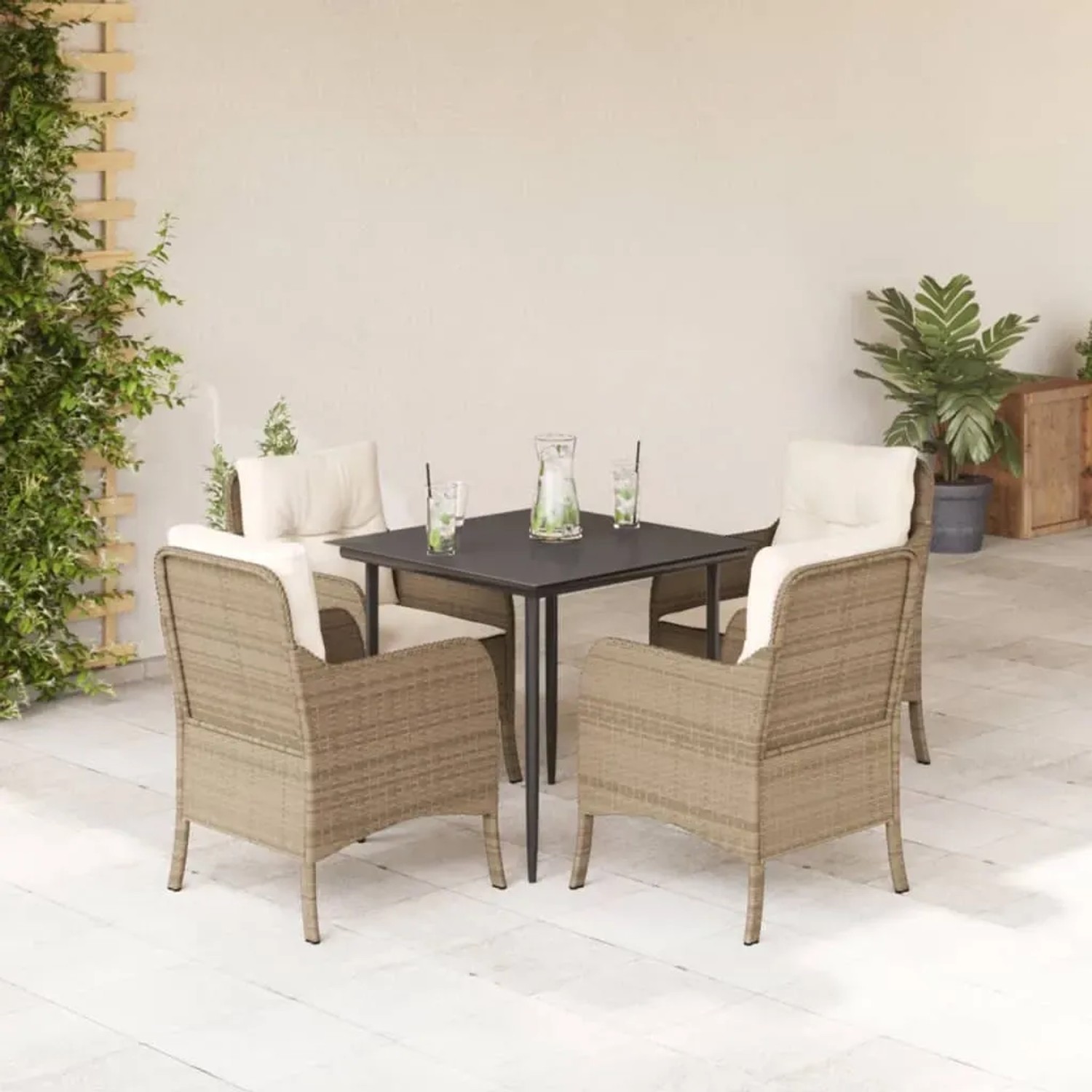 vidaXL Garten Essgruppe 5-teilig mit Kissen Beige Poly Rattan ...
