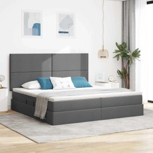 vidaXL Bett mit LED-Lichtleisten Dunkelgrau 200 x 200 cm Stoff 3372376