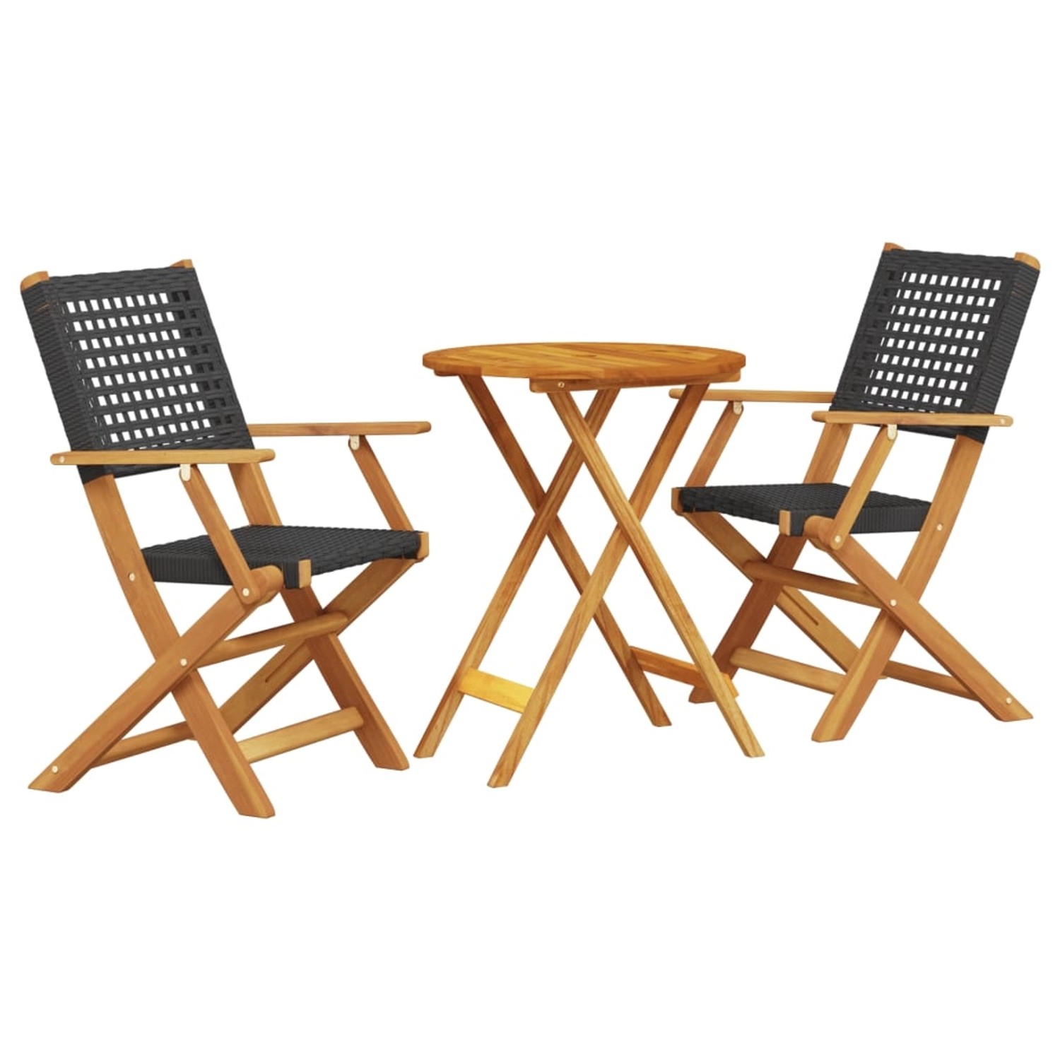 vidaXL 3-Tlg Bistro-Set Schwarz Poly Rattan und Massivholz 3281790