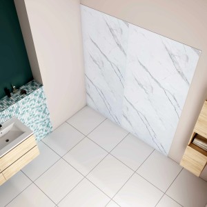 AICA 90x40cm Weißes Marmormuster Duschrückwand Aluverbundplatte Fliesenersatz 3mm Aluminiumverbundplatte Aluplatte Alu Höhe 210cm