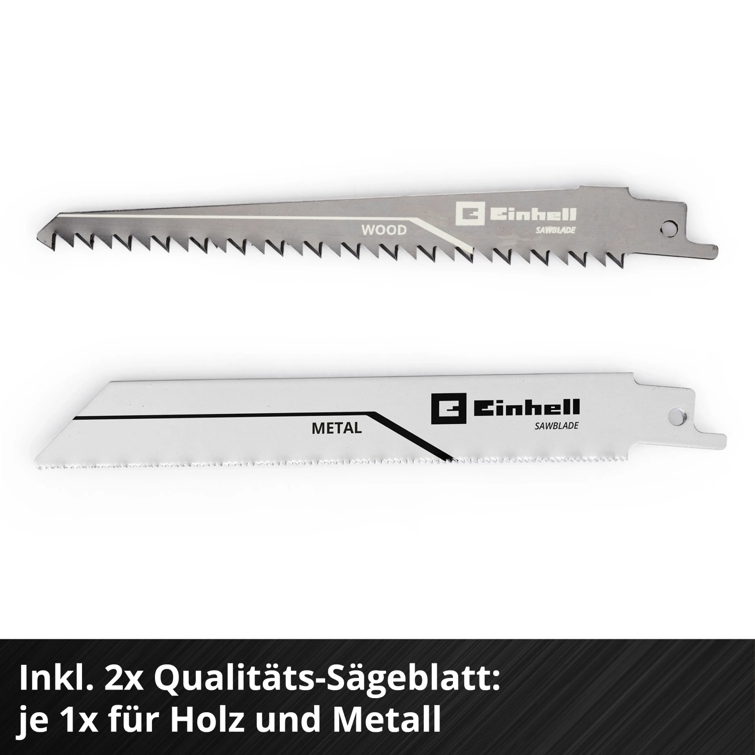 Zwei Sägeblätter für Einhell Akku-Universalsäge TE-AP 18/13 Li-Solo, je eins für Holz und Metall.
