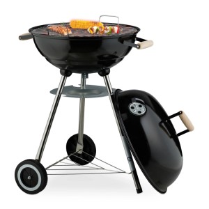 Relaxdays Kugelgrill Stahl Schwarz Fahrbar mit Deckel 89 cm x 46 cm x 58 cm 4 kg