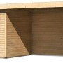 Karibu Holz-Gartenhaus Boras, unbehandelt, mit Doppeltür und überdachter Fläche.
