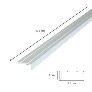 Silbernes selbstklebendes Dalsys Treppenkantenprofil aus Aluminium, 135 cm lang, schützt Stufen. Maße: 2,5x1 cm.