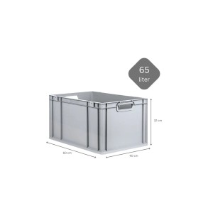 Graue PROREGAL Eurobox 65L mit Scharnierdeckel und roten Verschlüssen, geeignet zur Aufbewahrung.