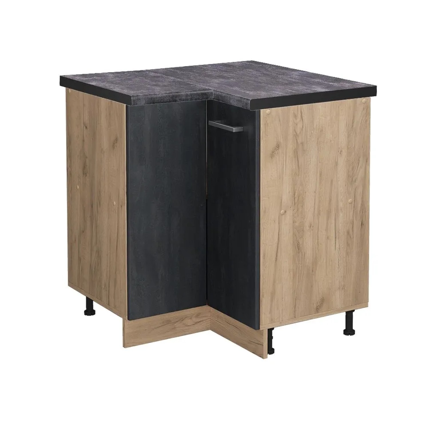 Vicco Eckunterschrank R-Line Schwarz Beton Goldkraft Eiche 76 cm AP Anthrazit