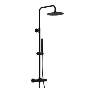 Schütte Aquaduct Überkopf-Brauseset mit Thermostat, Schwarz Matt, Regendusche und Handbrause.