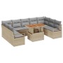 Beiges 10-teiliges vidaXL Garten-Sofa-Set aus Poly Rattan mit Stauraum und Tisch.