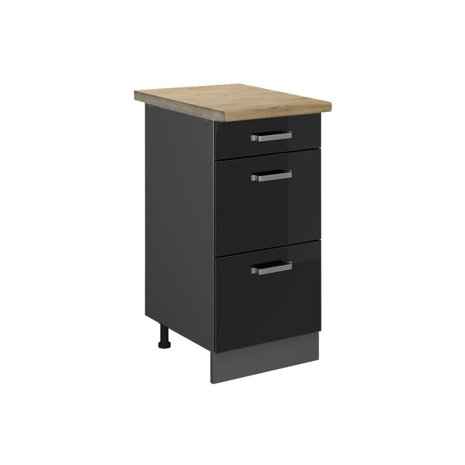 Vicco Küchenunterschrank R-Line Schwarz Hochglanz Anthrazit 40 cm mit Schubladen AP Eiche