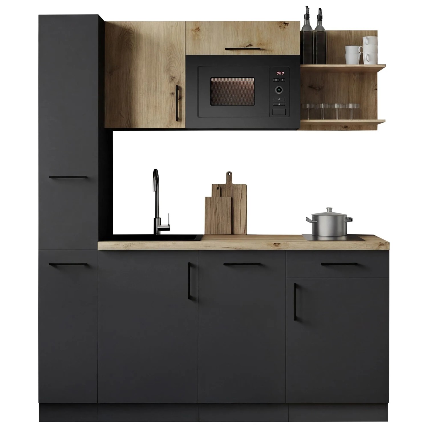 Respekta Singleküche Oliver 175 cm H 205 cm Artisan-Eiche mit Mikrowelle