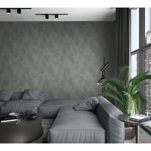 Wohnraum mit anthrazitfarbener Marburg Vliestapete Loft Superior 5 Struktur Modern FSC® an der Wand.