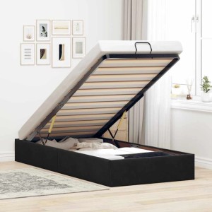 Schwarzes Ottoman-Bett 90x200cm mit Stauraum unter Lattenrost.