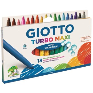 Giotto Turbo Maxi Fasermaler, 18 Stifte in verschiedenen Farben mit dicker Spitze.