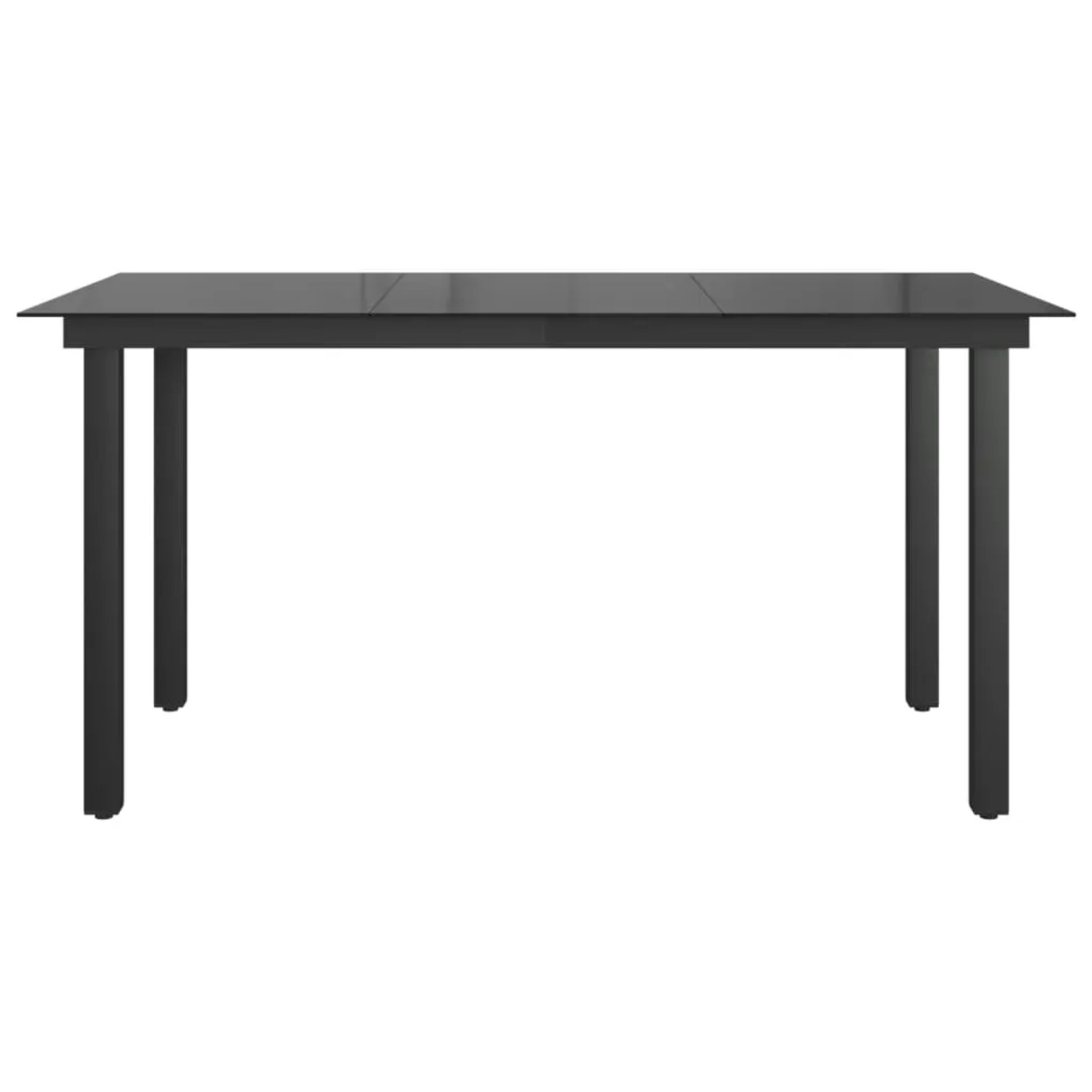 Schwarzer vidaXL Gartentisch (150x90 cm) mit Glasplatte und Aluminiumgestell.