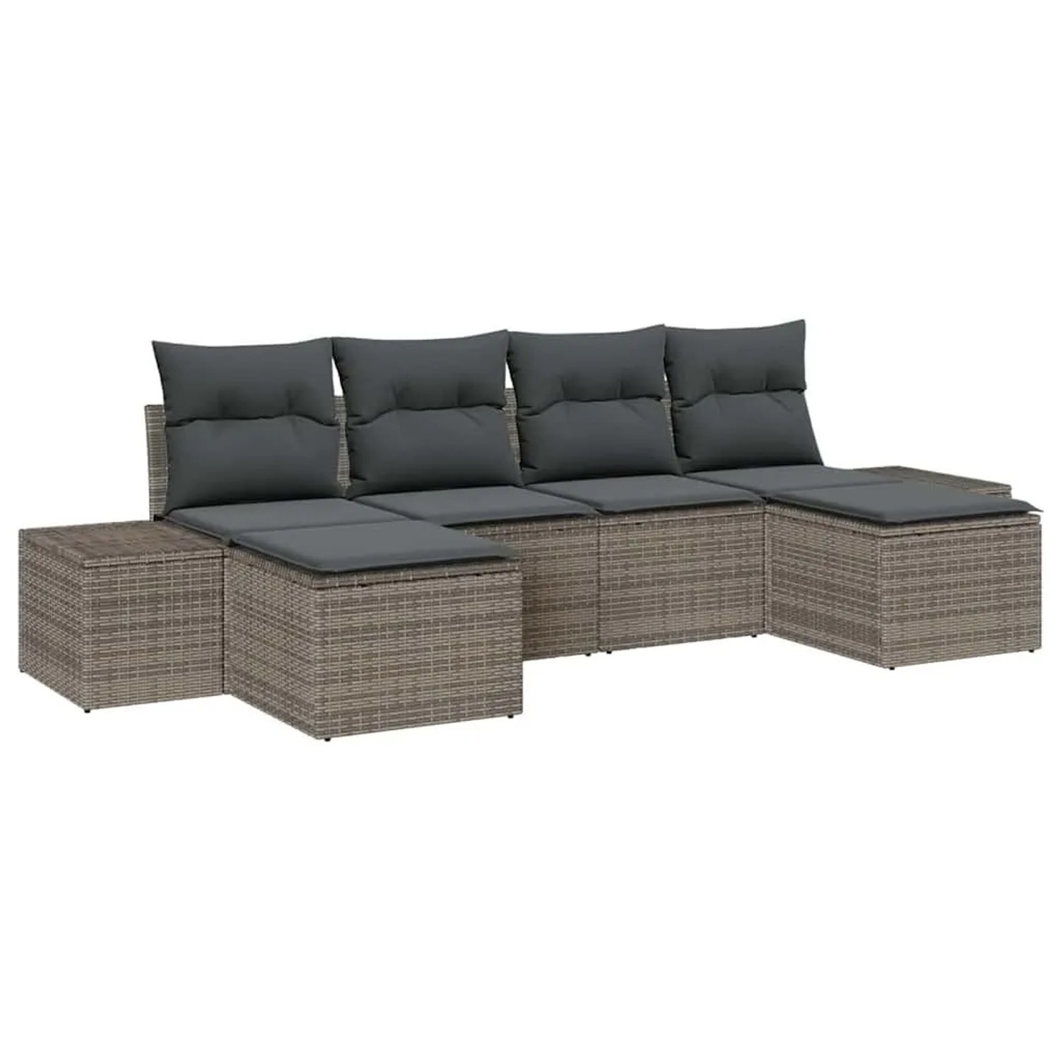 vidaXL Garten-Sofa-Set mit Kissen mit Speicher 4 Tlg Grau Poly-Rattan 3355838