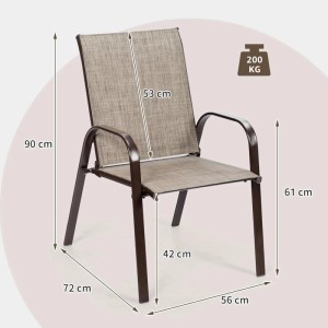 Grauer Gartenstuhl mit Metallgestell und Stoffbezug, bis 200 kg belastbar. Ideal für Terrasse & Essgruppen.