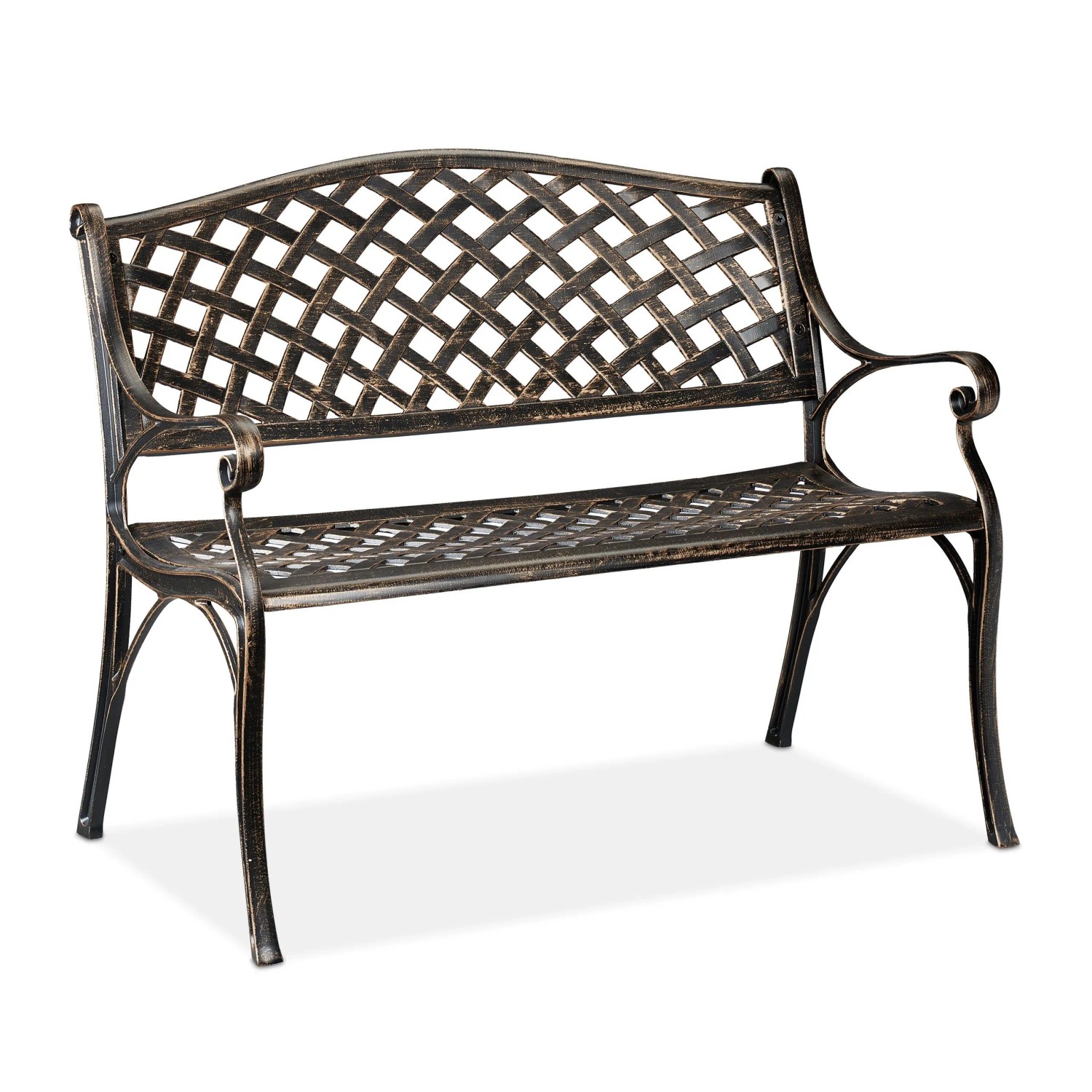Relaxdays Gartenbank Aluminium Schwarz Bronze Wetterfest Zweisitzer 102 cm x 60 cm x 82 cm 13,3 kg