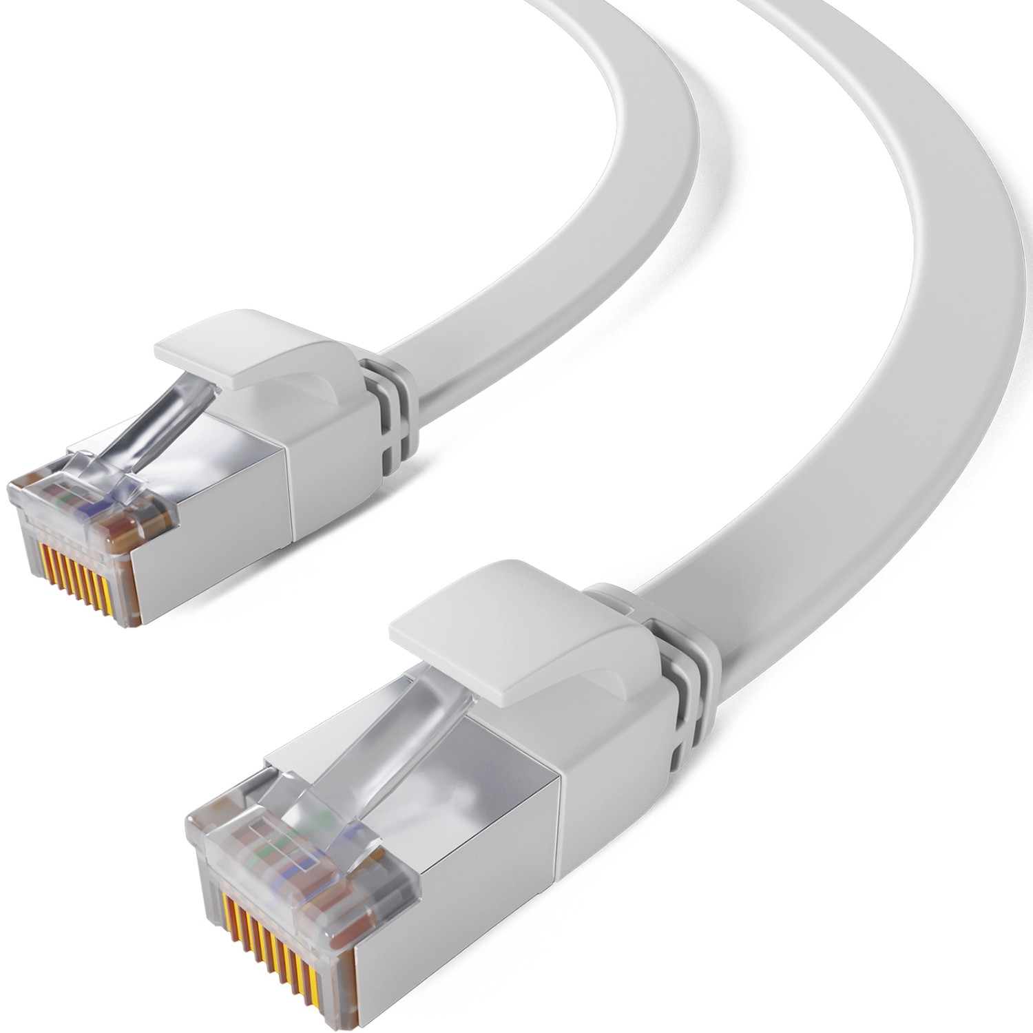 hb-digital Flachkabel CAT 7 Rohkabel RJ45 LAN Kabel Flach Kupfer bis zu 10 Gbit/s U/FTP PVC 0.25m Weiß