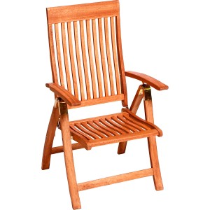 Klappsessel Comodoro aus geöltem Eukalyptusholz, 5-fach verstellbar, ergonomisch geformt.