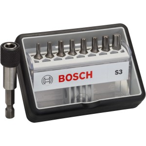 Bosch Bit-Set XH robust-line S3 Torx, 9-teilig mit Schnellwechselhalter in Staubox.