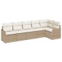 Beiges 6-teiliges Garten-Sofa-Set aus Poly Rattan mit Kissen von vidaXL.