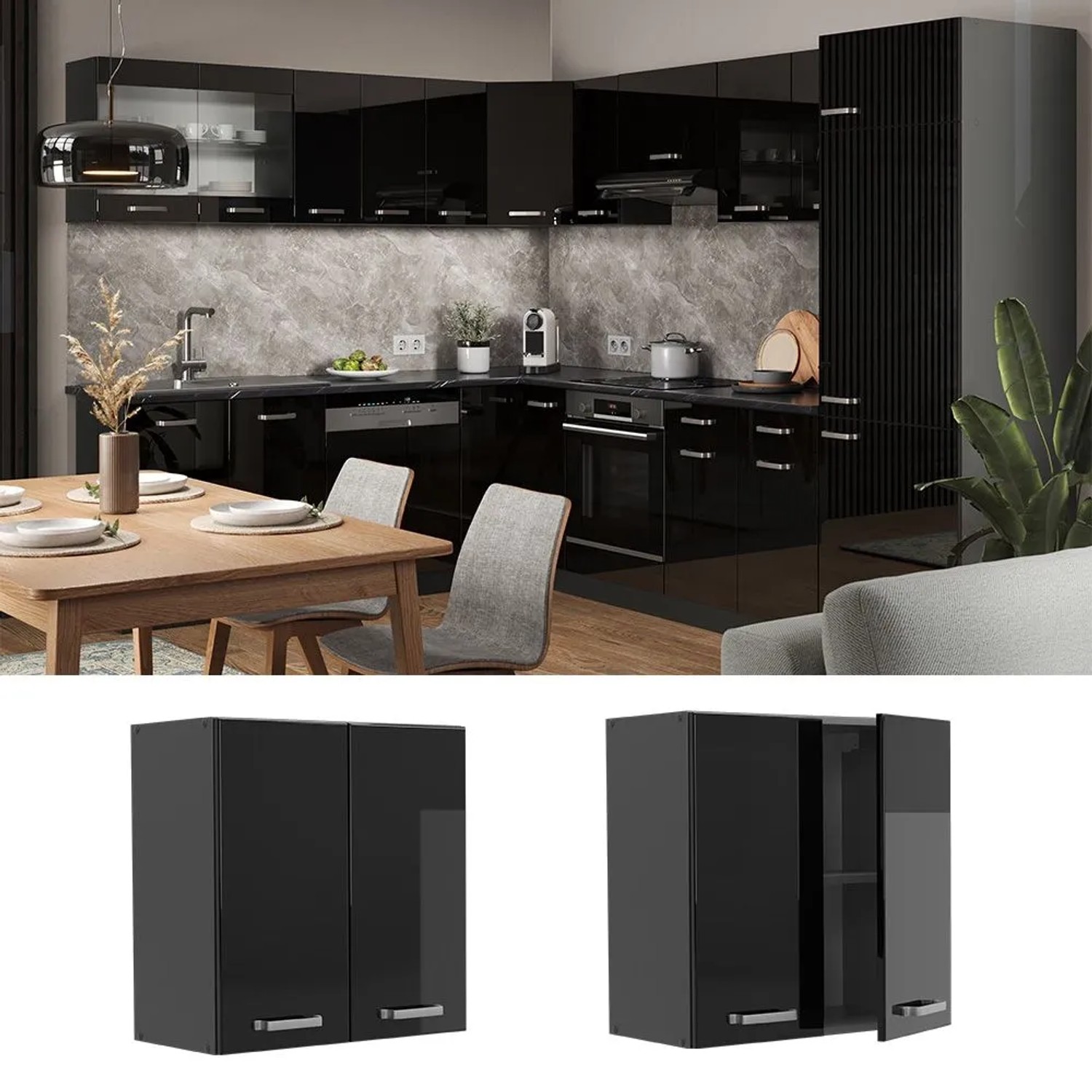 Vicco Hängeschrank Küche R-Line 60 cm Anthrazit Schwarz Hochglanz kaufen bei OBI