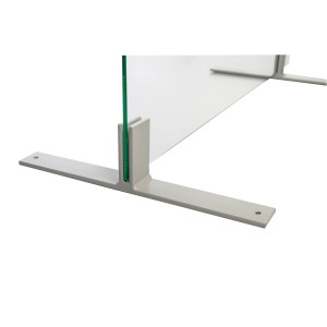 Standfuß quer, lichtgrau, 350 mm, für 6 mm Hygiene-Schutzglas. Befestigung für Thekenaufsatz.