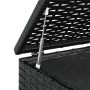 Detailaufnahme: Schwarze VidaXL Garten-Kissenbox aus PE-Rattan, geöffnet mit Gasdruckfeder.