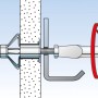 Illustration: Fischer HM 5x65 S Dübel in Wand montiert. Hohlraumdübel aus Metall mit Schraube, 20 Stück.