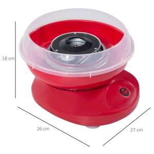 Rote HOMCOM Zuckerwattemaschine mit transparentem Schutz für einfache Zubereitung zu Hause.