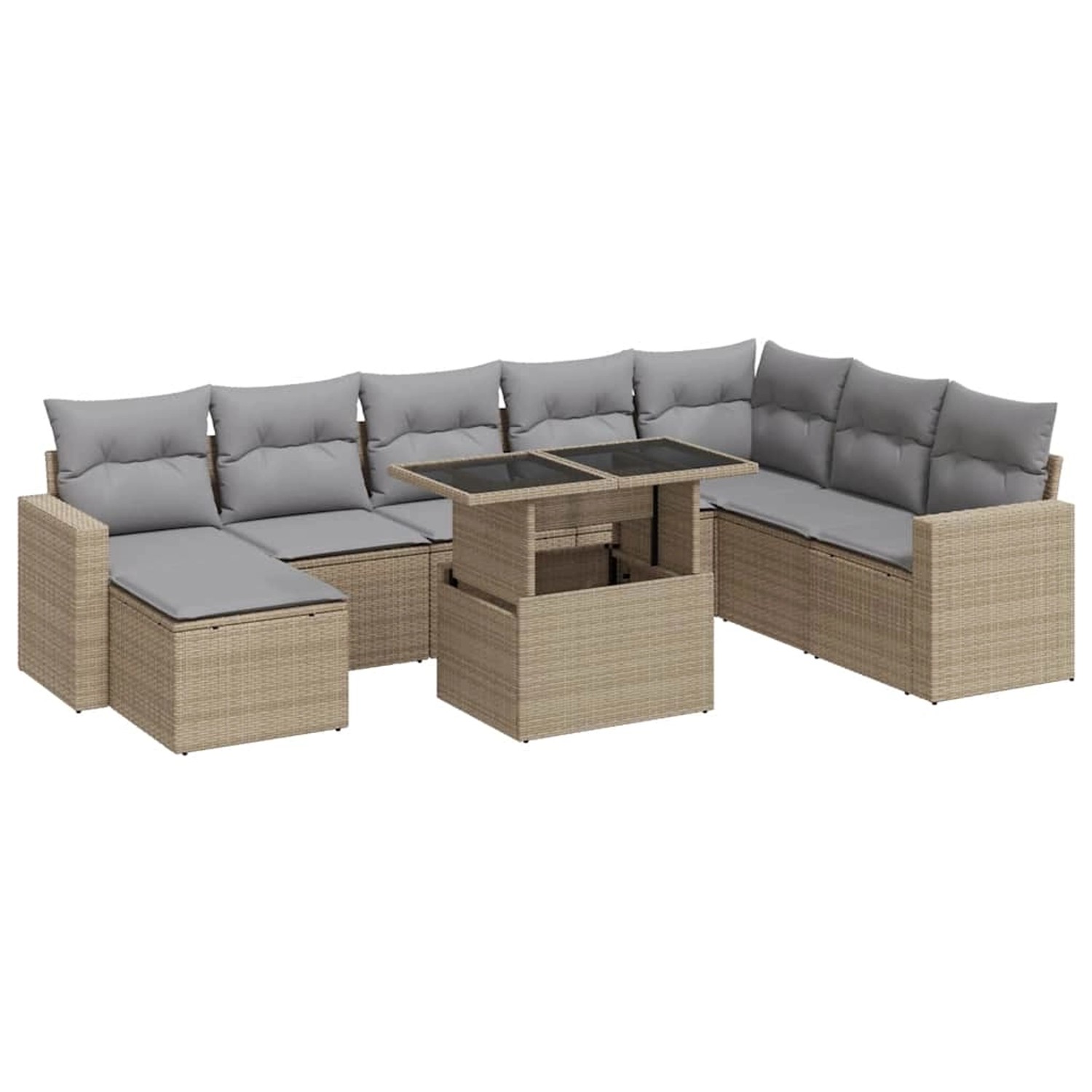vidaXL 9-Tlg Garten-Sofagarnitur mit Kissen Beige Poly Rattan 3326370 günstig online kaufen