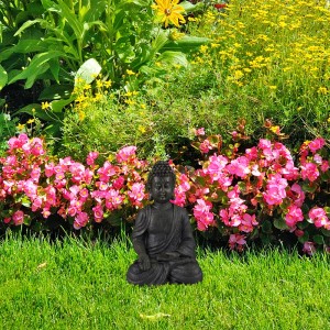 Relaxdays Buddha Figur Sitzend Polyresin Dunkelgrau Wetterfest Frostsicher 30 cm x 18 cm x 11 cm 650 g