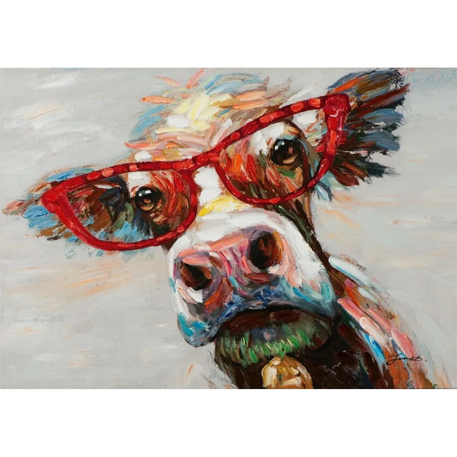 Art Universe Leinwandbild Bunte Kuh mit Brille 70 x 100 cm