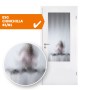 Weißer Türflügel mit strukturiertem Skyscope Portal ESG Chinchilla Glaseinsatz 41x142 cm für Privatsphäre in Innentüren.
